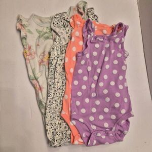 12 month Assorted girls baby Spring Summer outfits: Polka-dot,  Floral, Honeybee